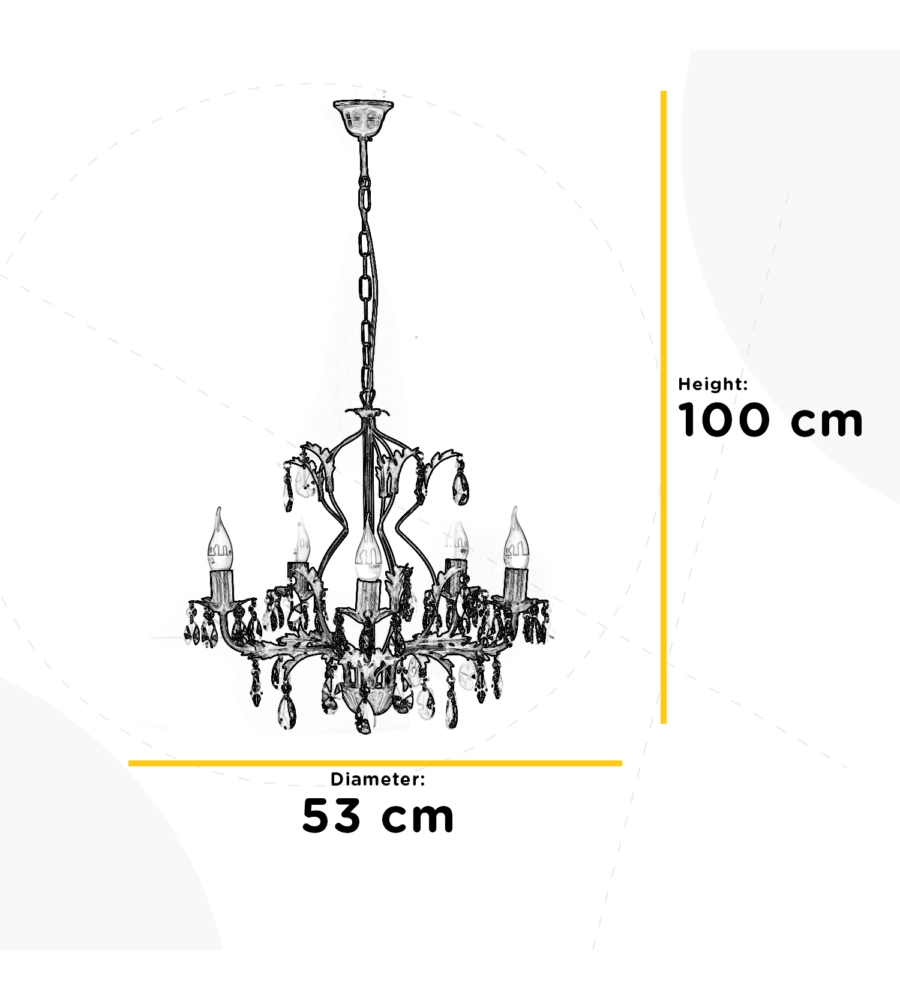 LAMPADARIO A 5 LUCI "TERESA" AVORIO, E14